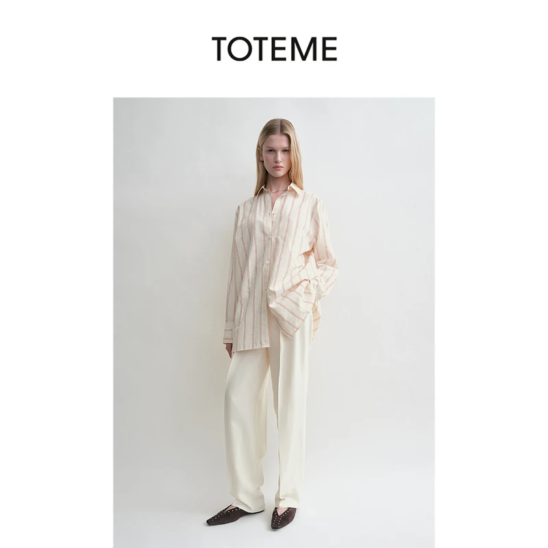TOTEME女装米黄色/淡粉色慵懒休闲挺括条纹衬衫