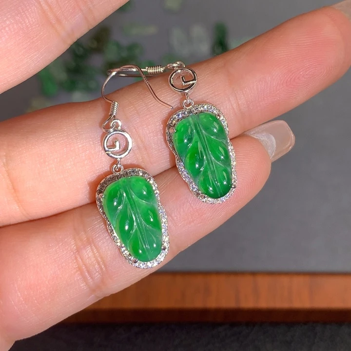 翡翠耳饰银S925镶嵌耳勾