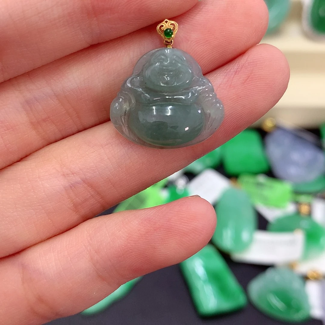 翡翠18K金镶嵌吊坠(不含链)
