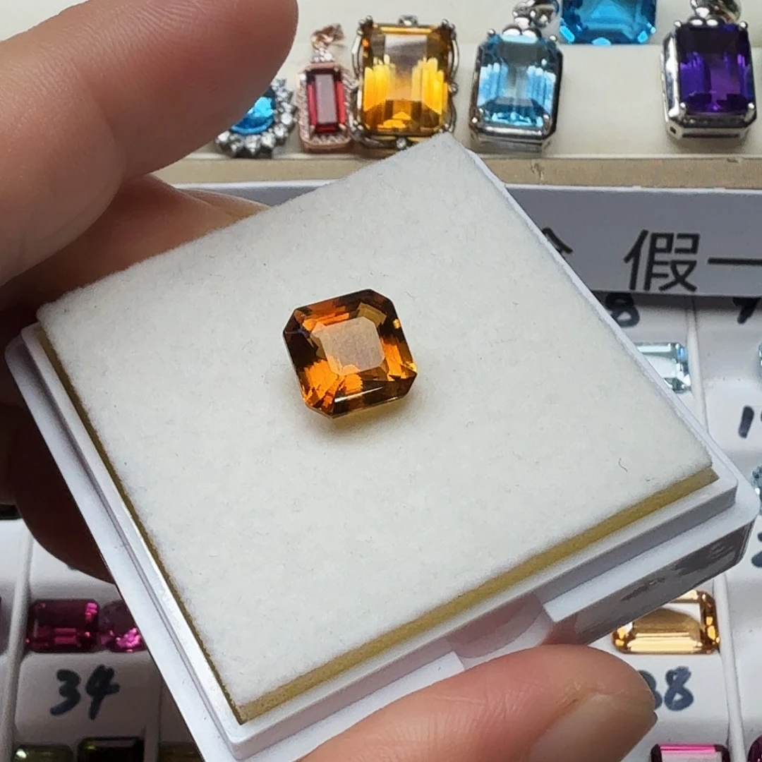 未镶嵌珠宝半成品黄晶抢购福利价，正方形卡9.5毫米暴力黄