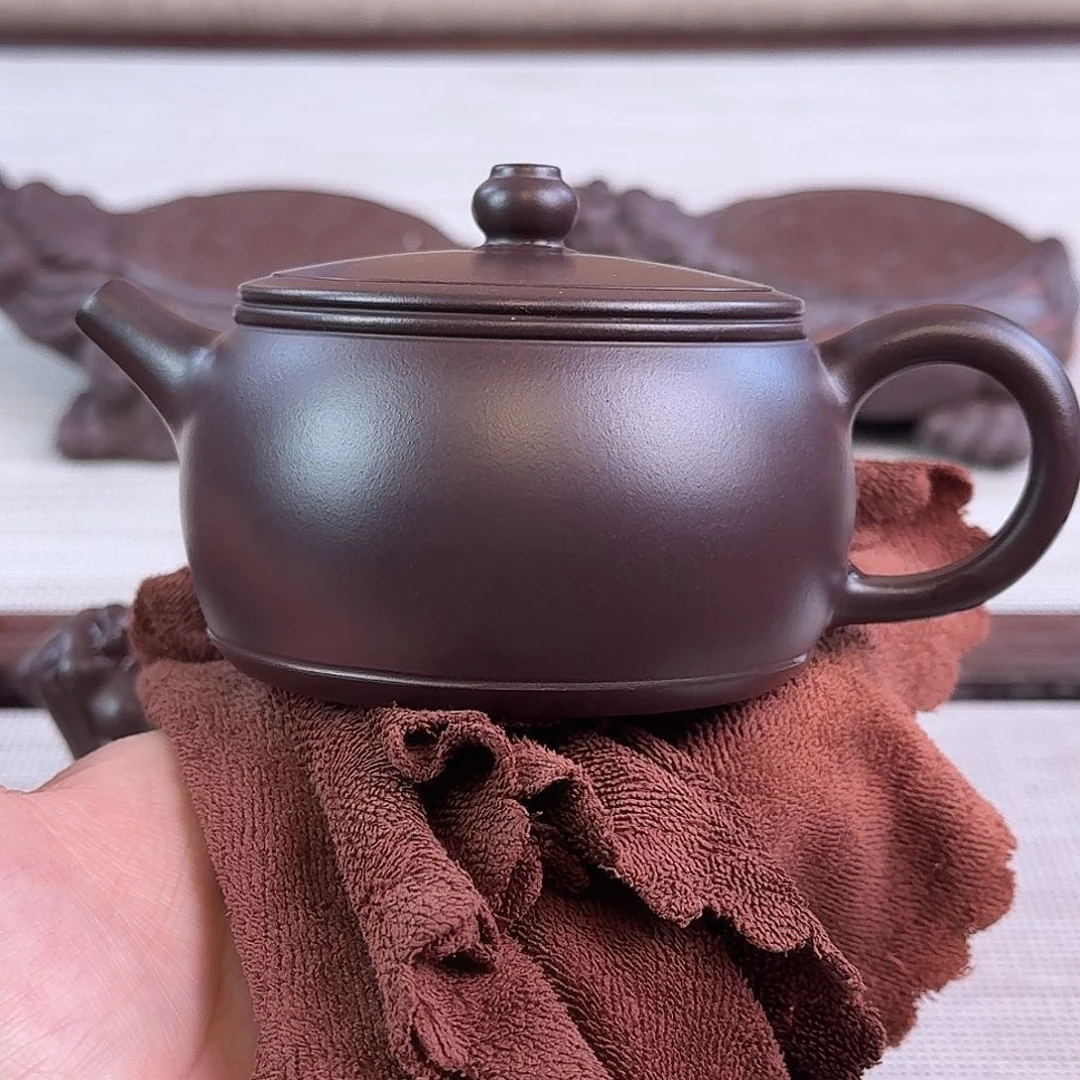 紫砂茶壶220cc老紫泥乐鼓