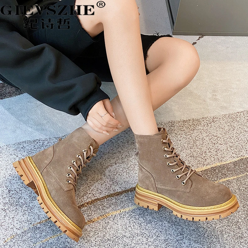 纪诗哲马丁靴女2025秋季新款英伦风真皮复古厚底短靴大黄靴女款