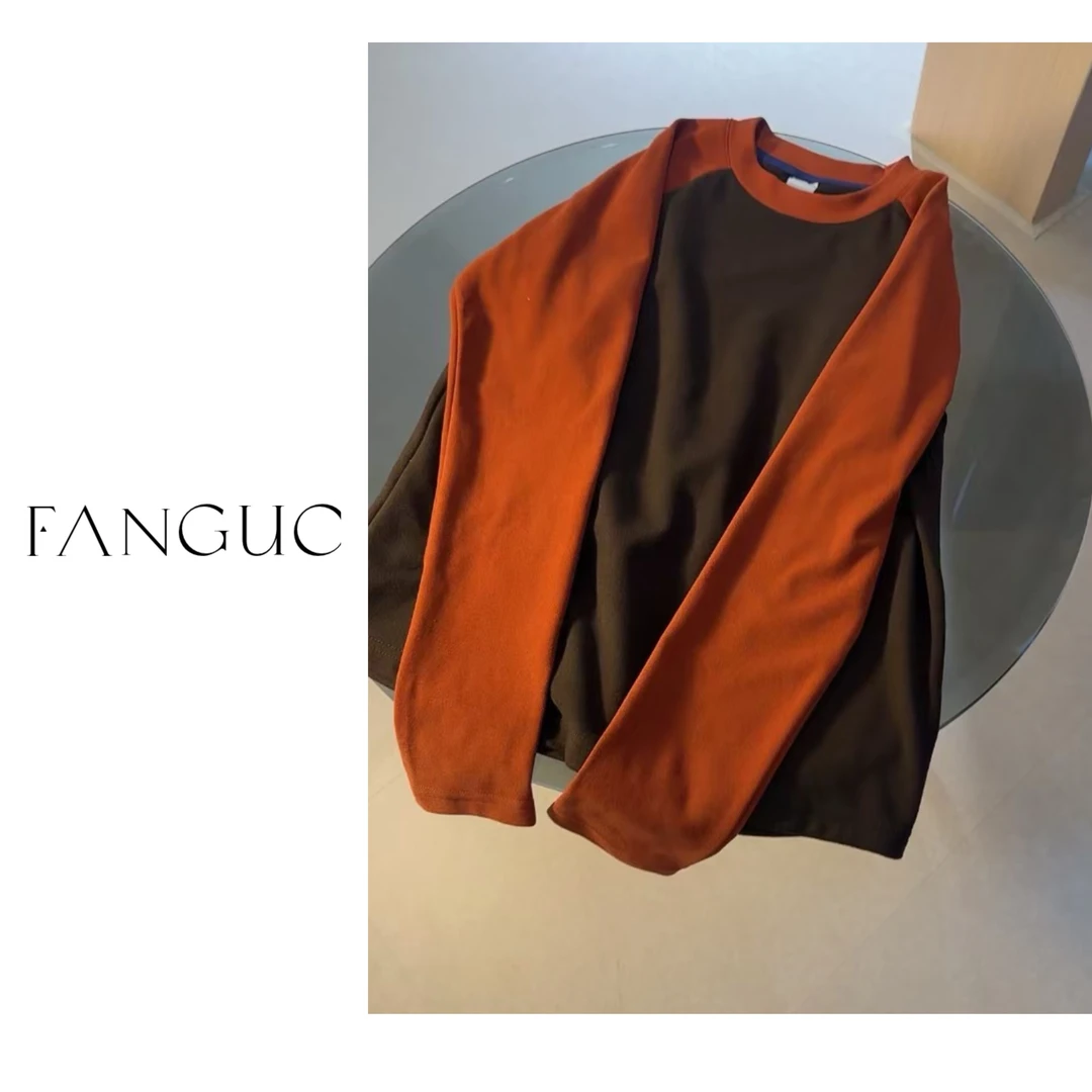 柔软保暖自发热！美式复古双面德绒插肩袖T恤打底衫女26996