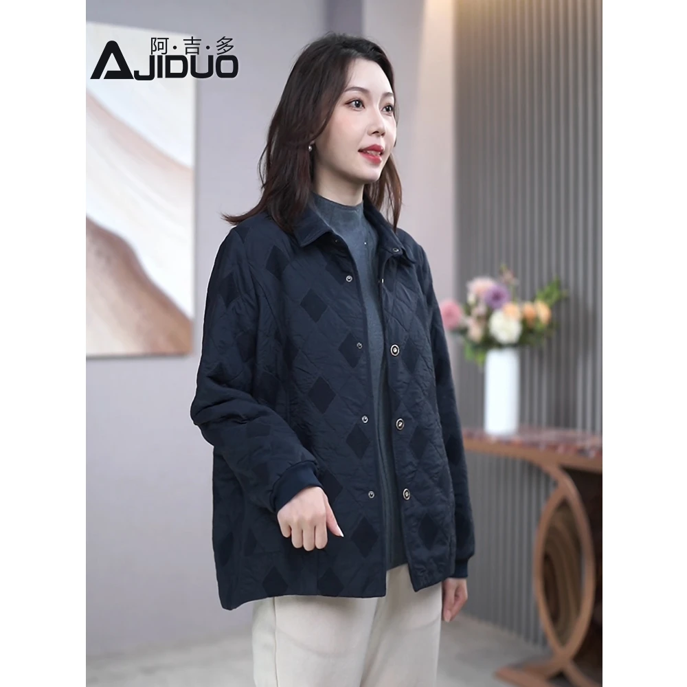 A32770女士休闲翻领棉服短外套女秋季款时尚百搭防风显瘦棉服外套