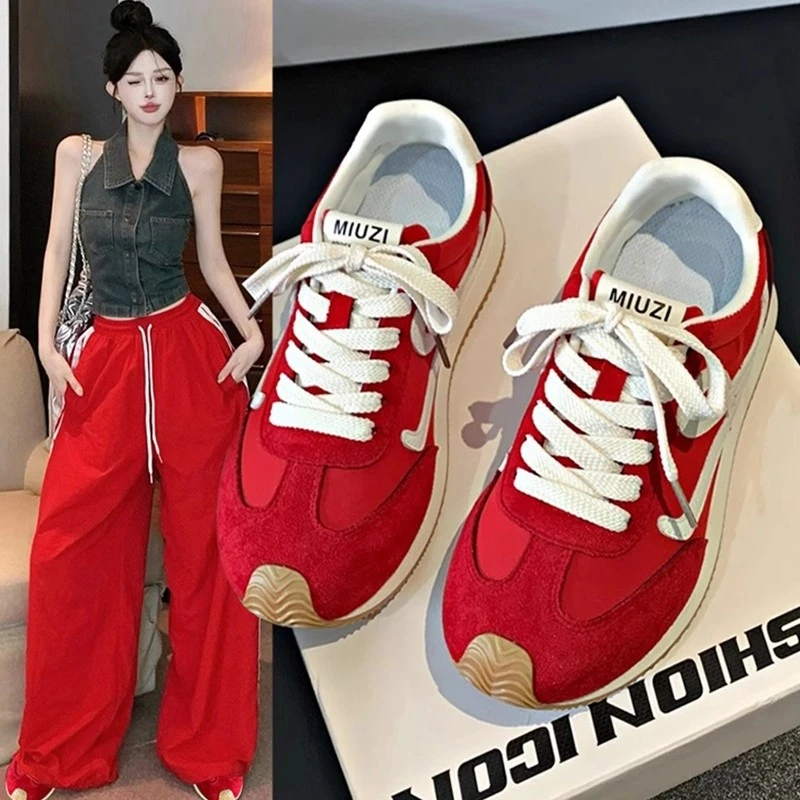 杨幂同款超软真皮德训鞋女2025秋季爆款韩版拼色百搭不累脚阿甘鞋