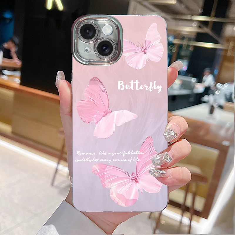 【高品质材料】三只粉蝴蝶羽纱壳适用苹果华为vivo防摔个性新款
