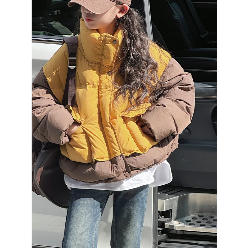 K27735撞色短款女童羽绒服秋冬装2025新款洋气儿童羽绒服外套保暖