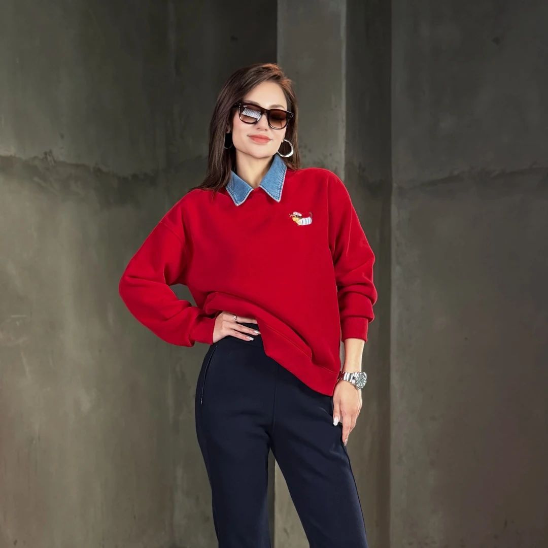 MUBINE双十二福利款韩系ins风卡通刺绣拼接领加绒加厚卫衣 25317