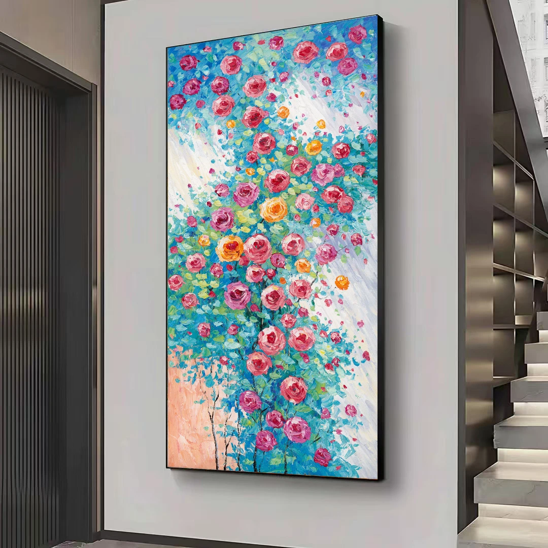 盛世蔷薇◆轻奢美式玄关装饰画客厅挂画大芬村油画挂画2025新款