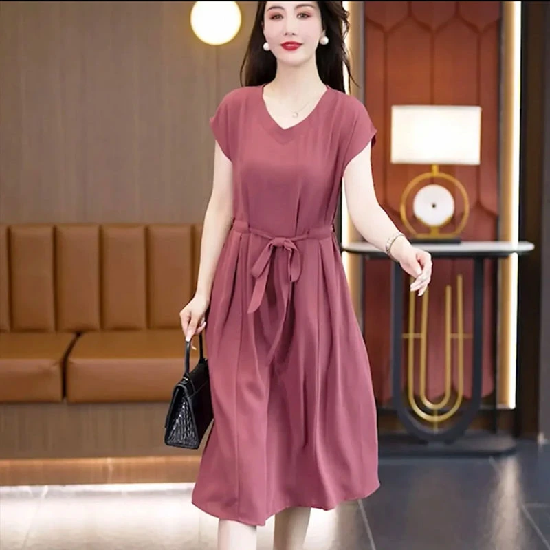 西藏新疆包邮夏装新款系带收腰中长款连衣裙大码宽松中年妈妈装短