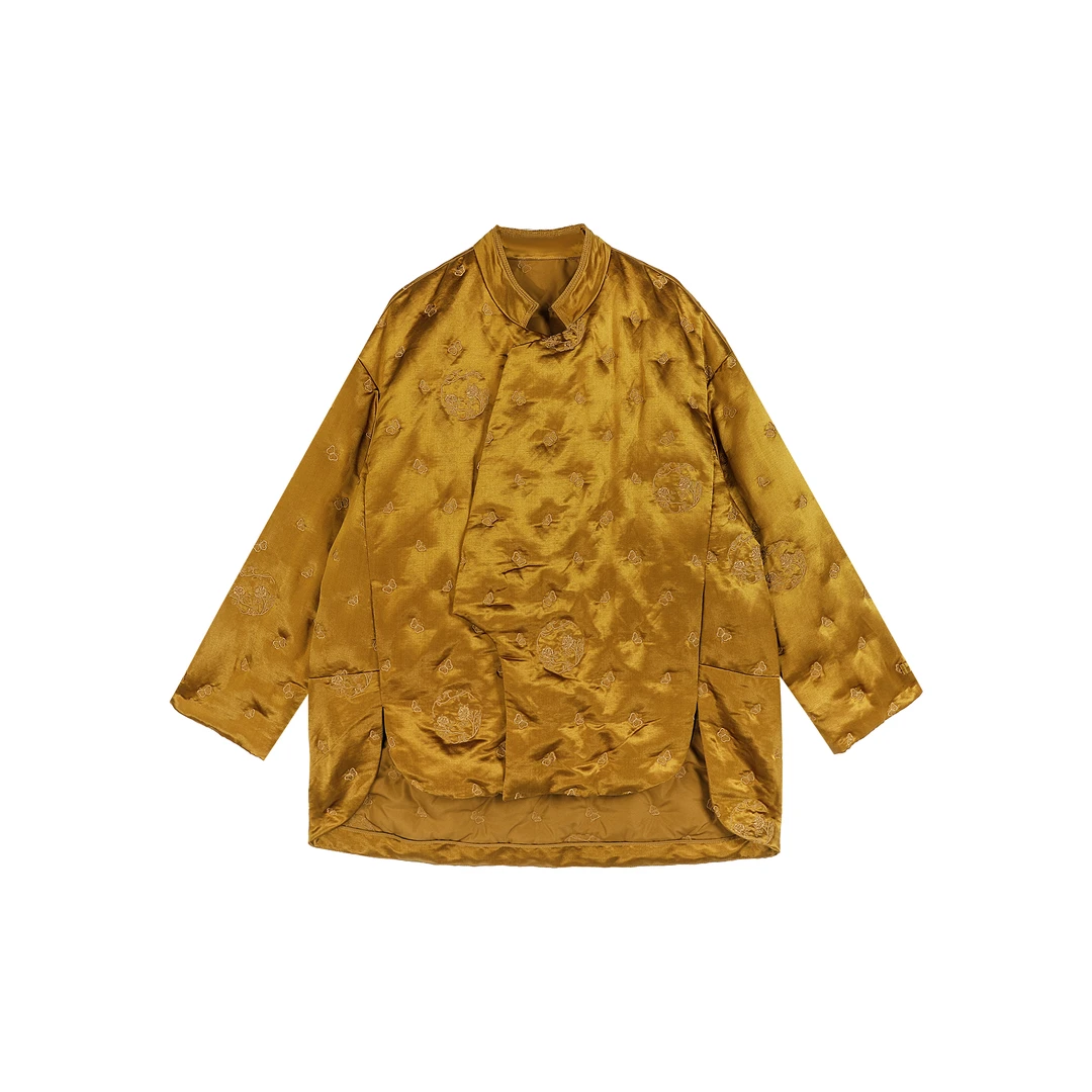 杨圣坤2025冬季新中式真丝亚麻混纺90鹅绒提花羽绒服女ES25101904