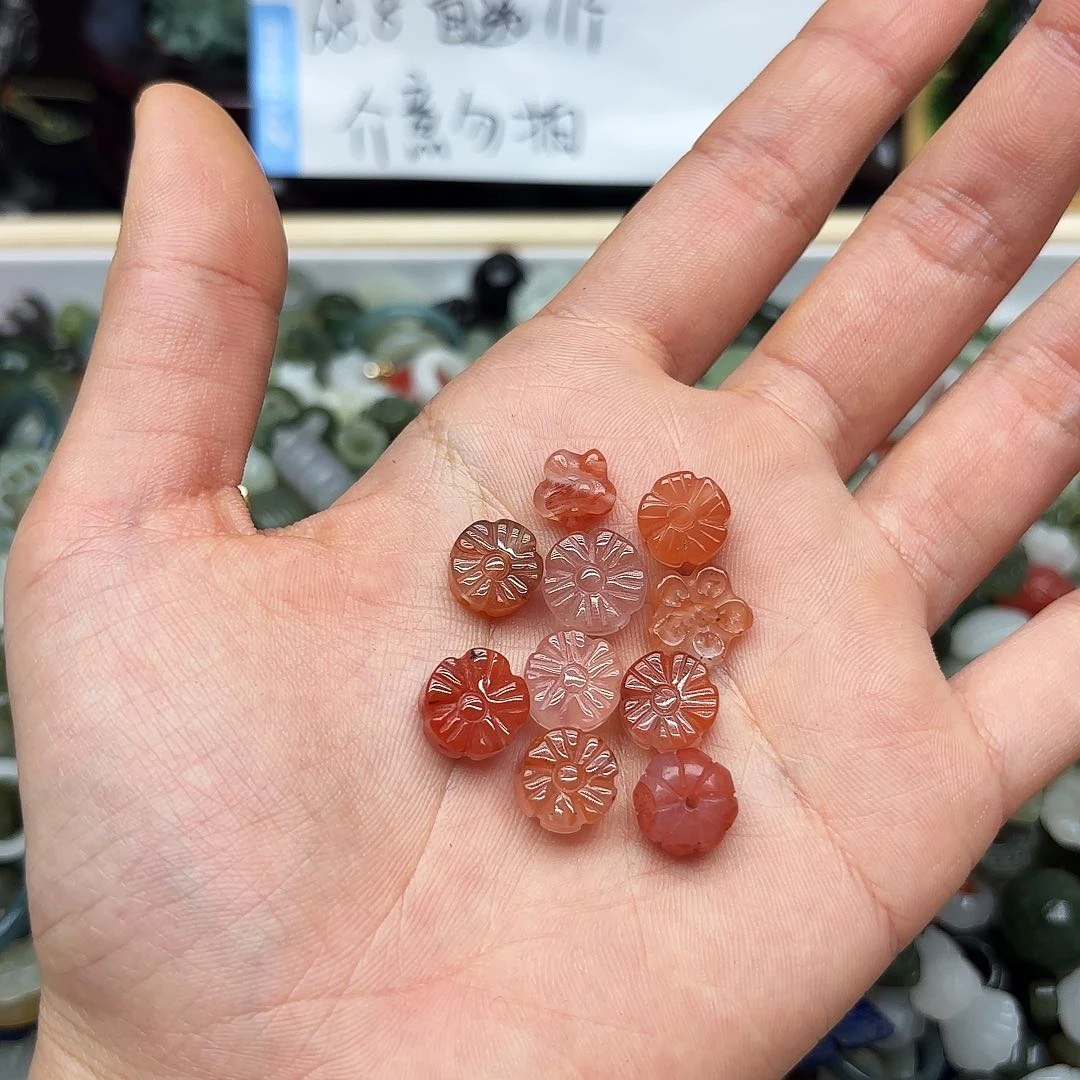 合金南红玛瑙珠宝半成品南红小花10个一起