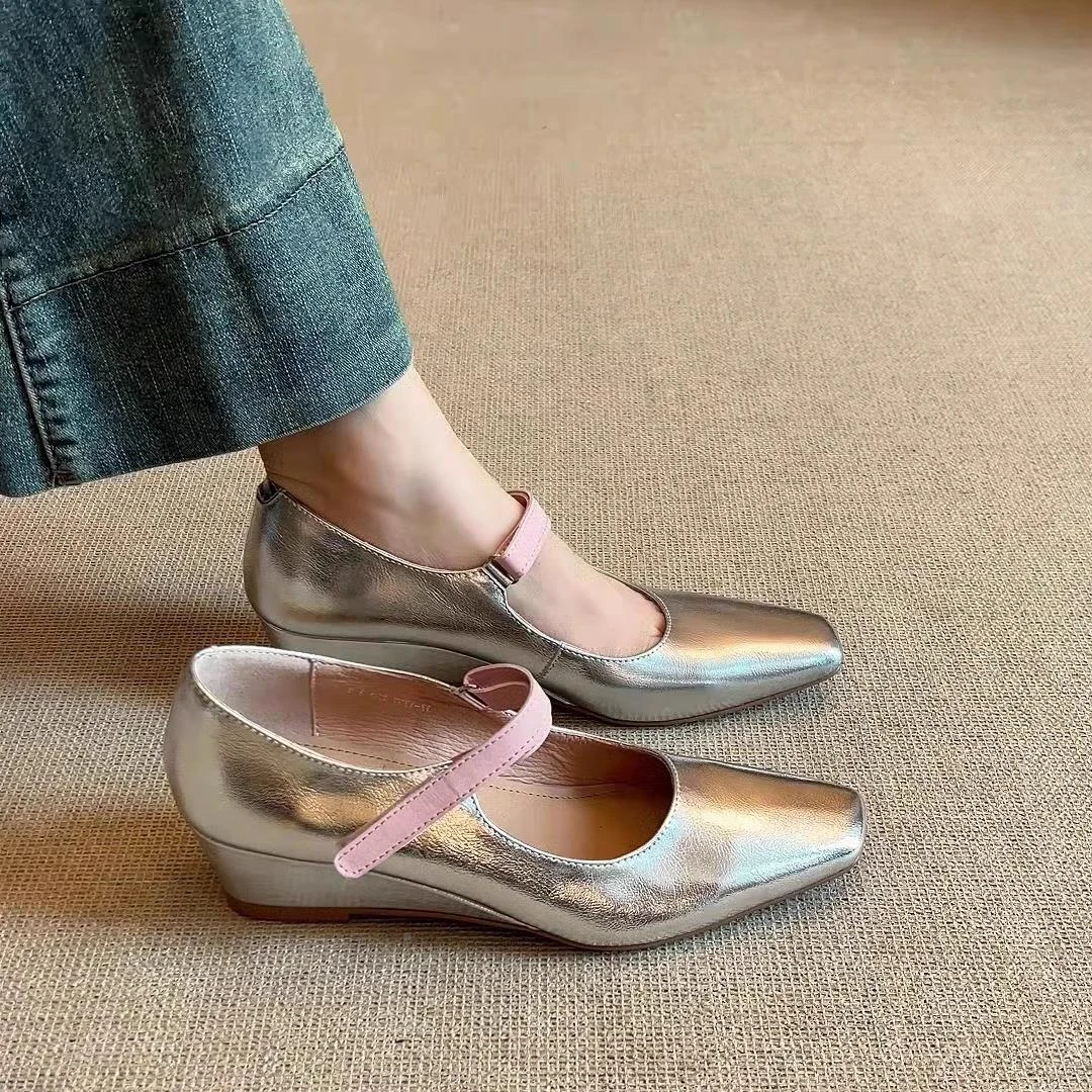 跟2口~气坡质贴众玛丽魔术2底一字高级感带浅软鞋5款珍新小方0头