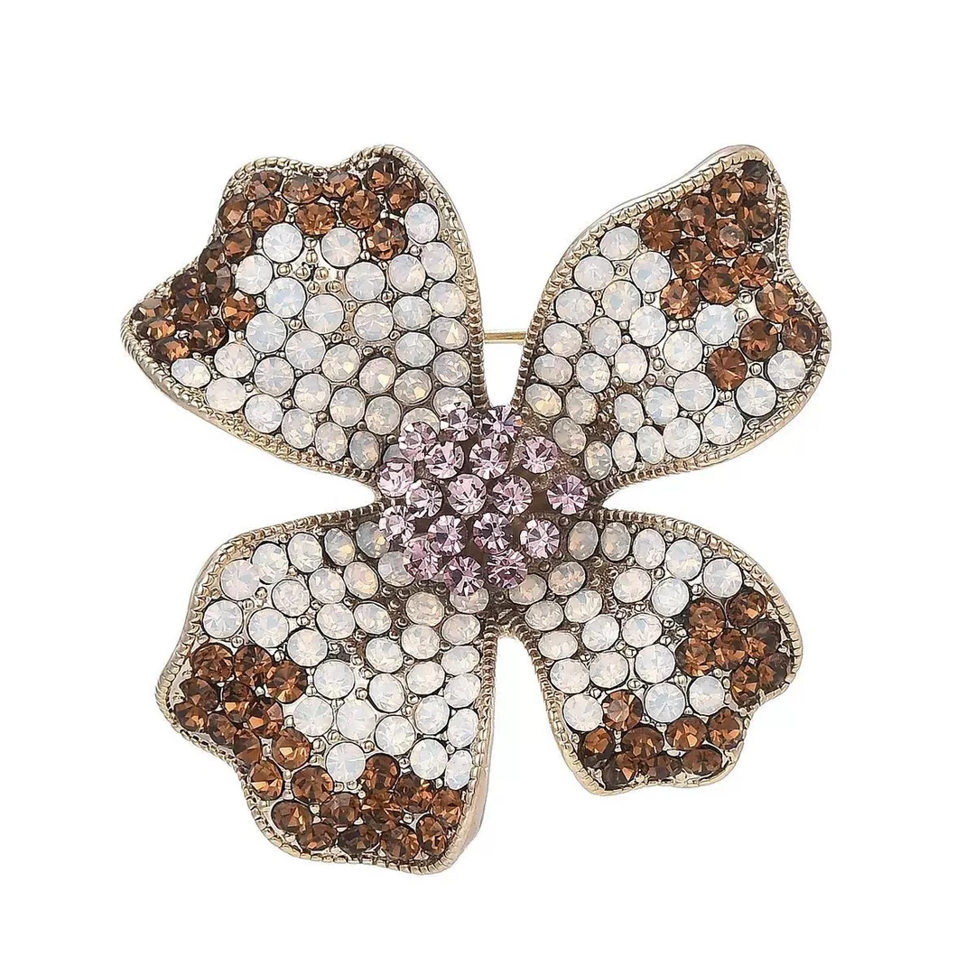 铜合金锆石胸针 1555新品高货蛋白晶晶幸运花胸针