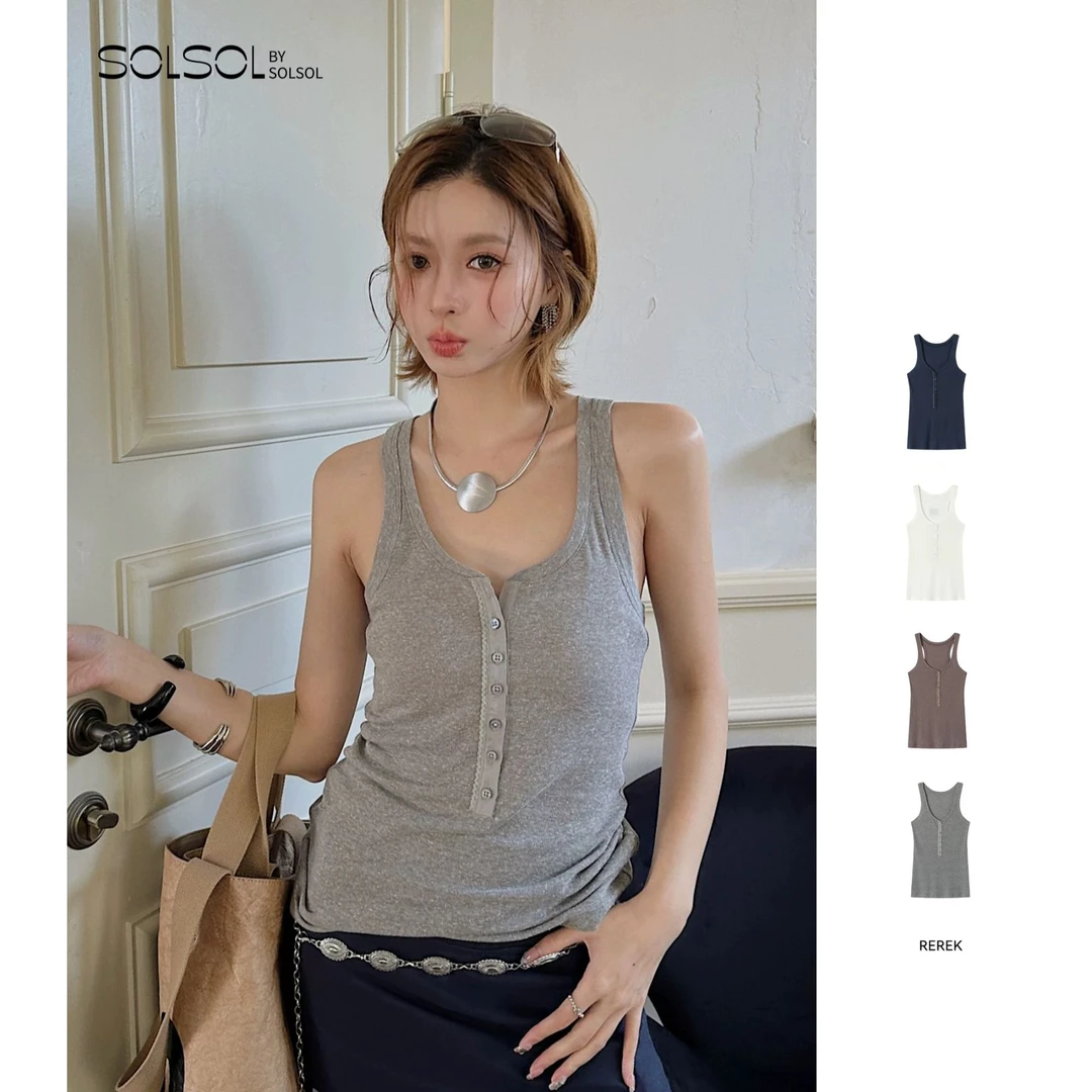 REREK 25早秋新品时尚花边拼接门襟肌理感针织背心SOLSOL买手店