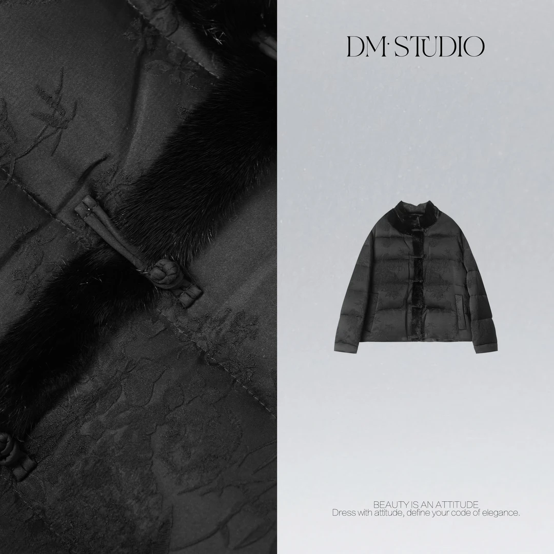 DEDM•STUDIO/新中式水貂毛边盘扣提花90鹅绒服2506YRF/H4385