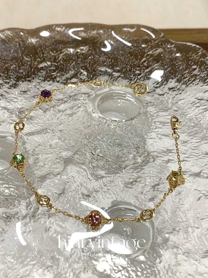 95新 GUCCI/古驰  古驰 双G多彩镶钻18K金手链 12283227二店