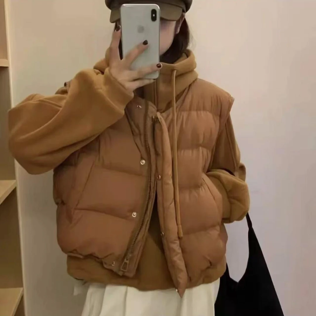 马甲连帽加绒卫衣两件套装-马甲衣长55 卫衣 衣长60