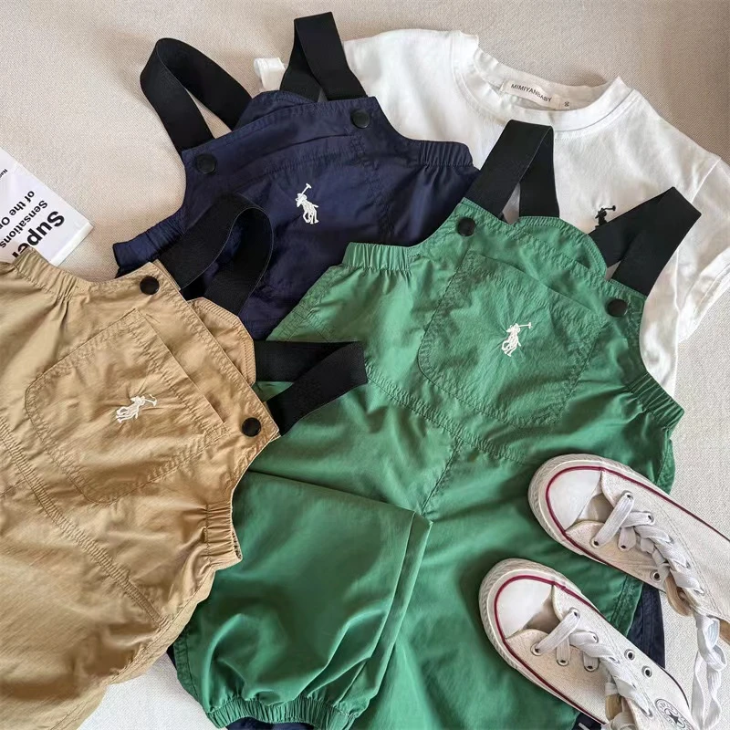 儿童长裤2025夏季新品男女童纯色刺绣背带裤宝宝韩版束脚裤33563