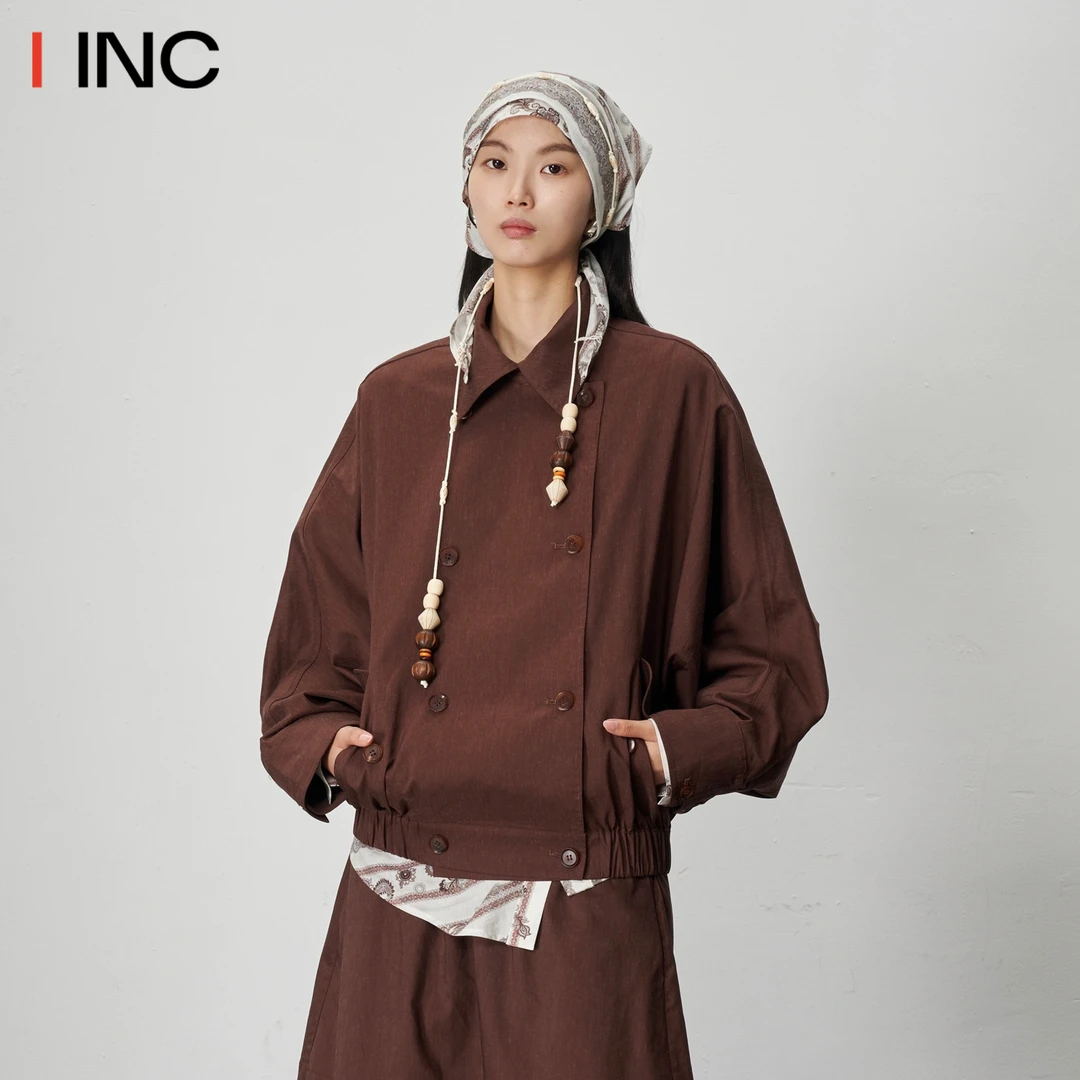PIECE MIND 翻领中长款风衣外套女25PF秋冬新款复古长袖上衣IINC