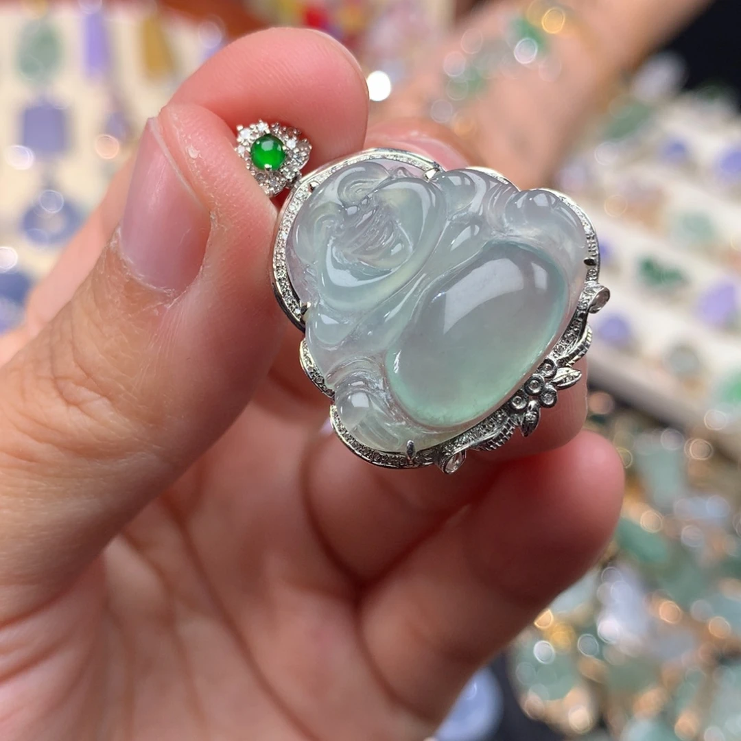 吊坠(不含链)18K金镶嵌翡翠