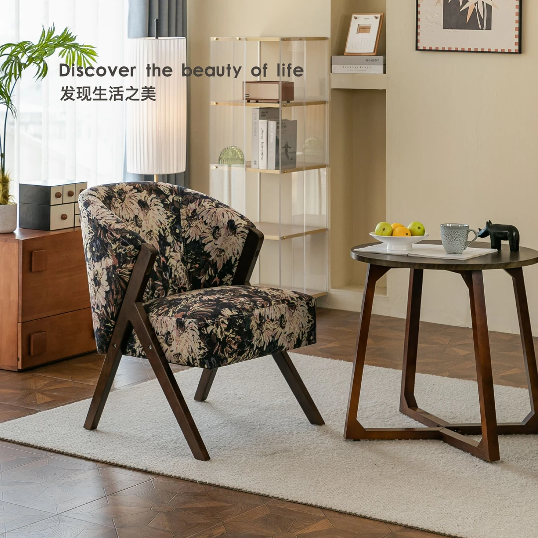 北欧单人沙发椅家用客厅卧室休闲椅复古单椅沙发单人椅极简小沙发