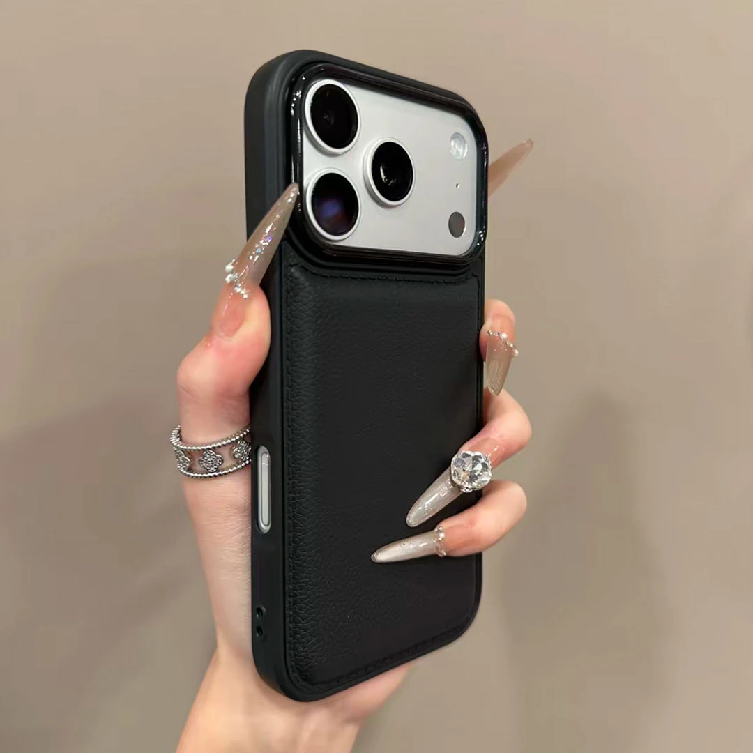 雅天立秋冬鼓包荔枝纹适用iPhone16promax苹果17简约手机壳15纯色