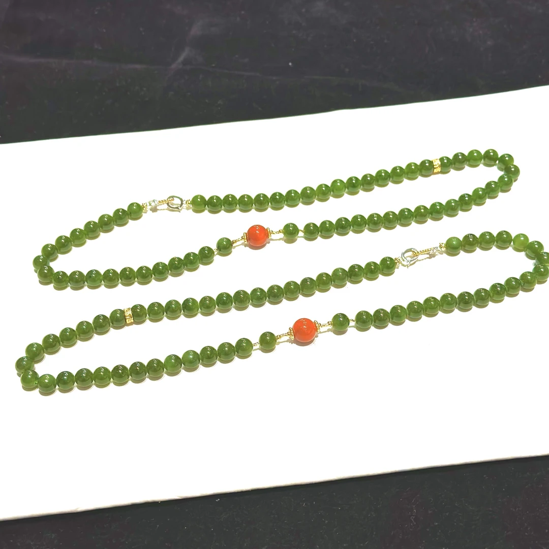 【CH】冰底碧玉辣绿色DIY项链-约8mm（多样性发其一）