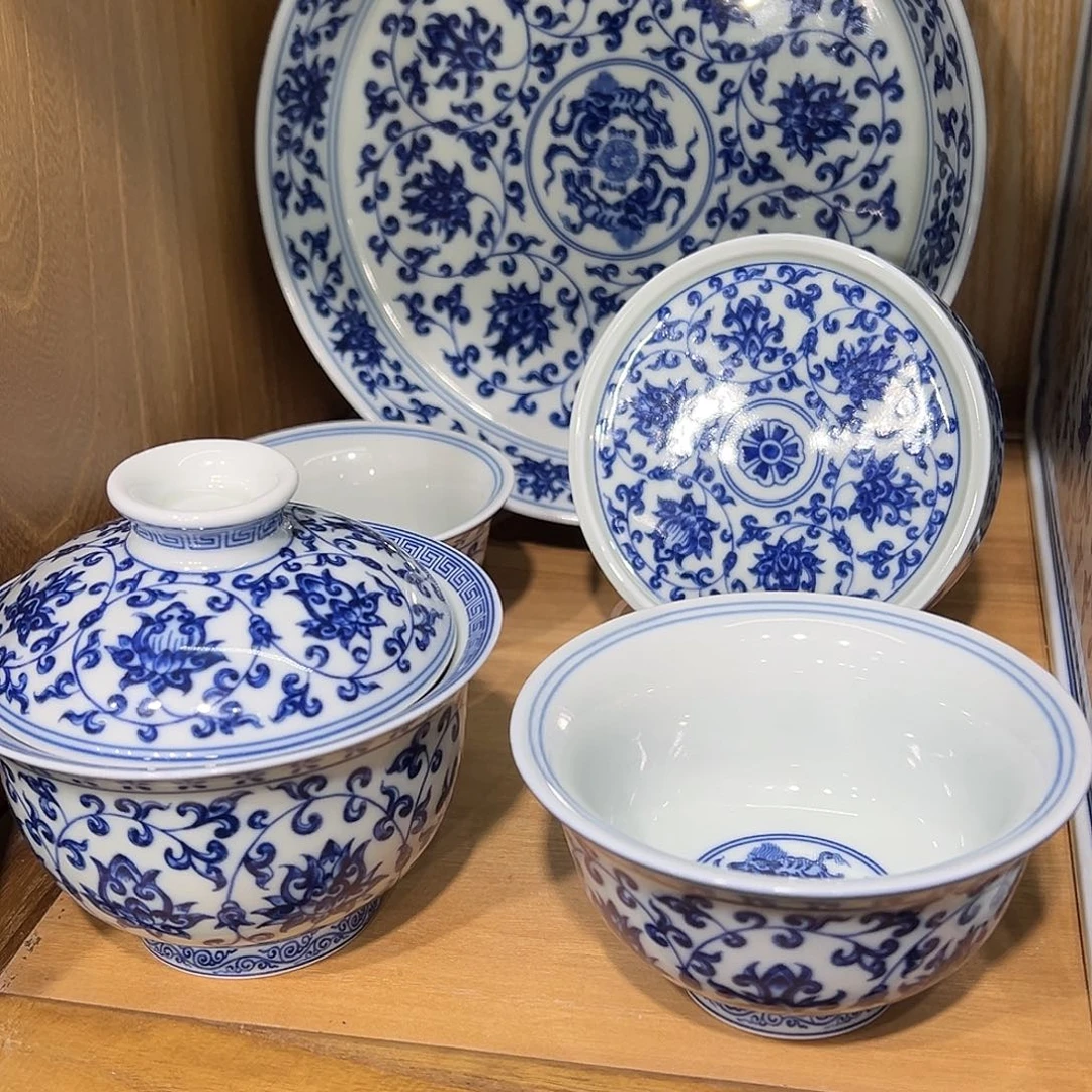 你***╮青花缠枝莲5件套茶具