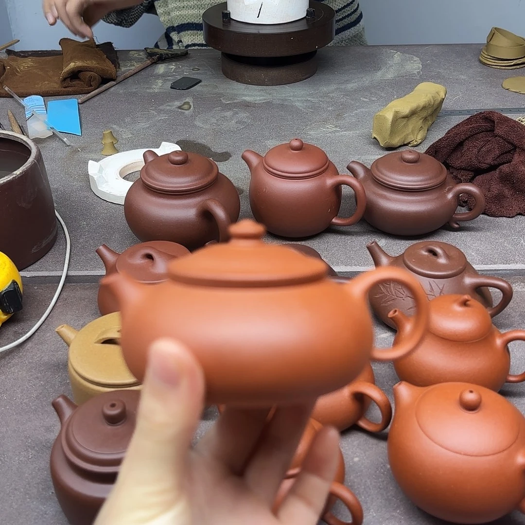 茶壶紫砂小红泥寒江140cc微瑕