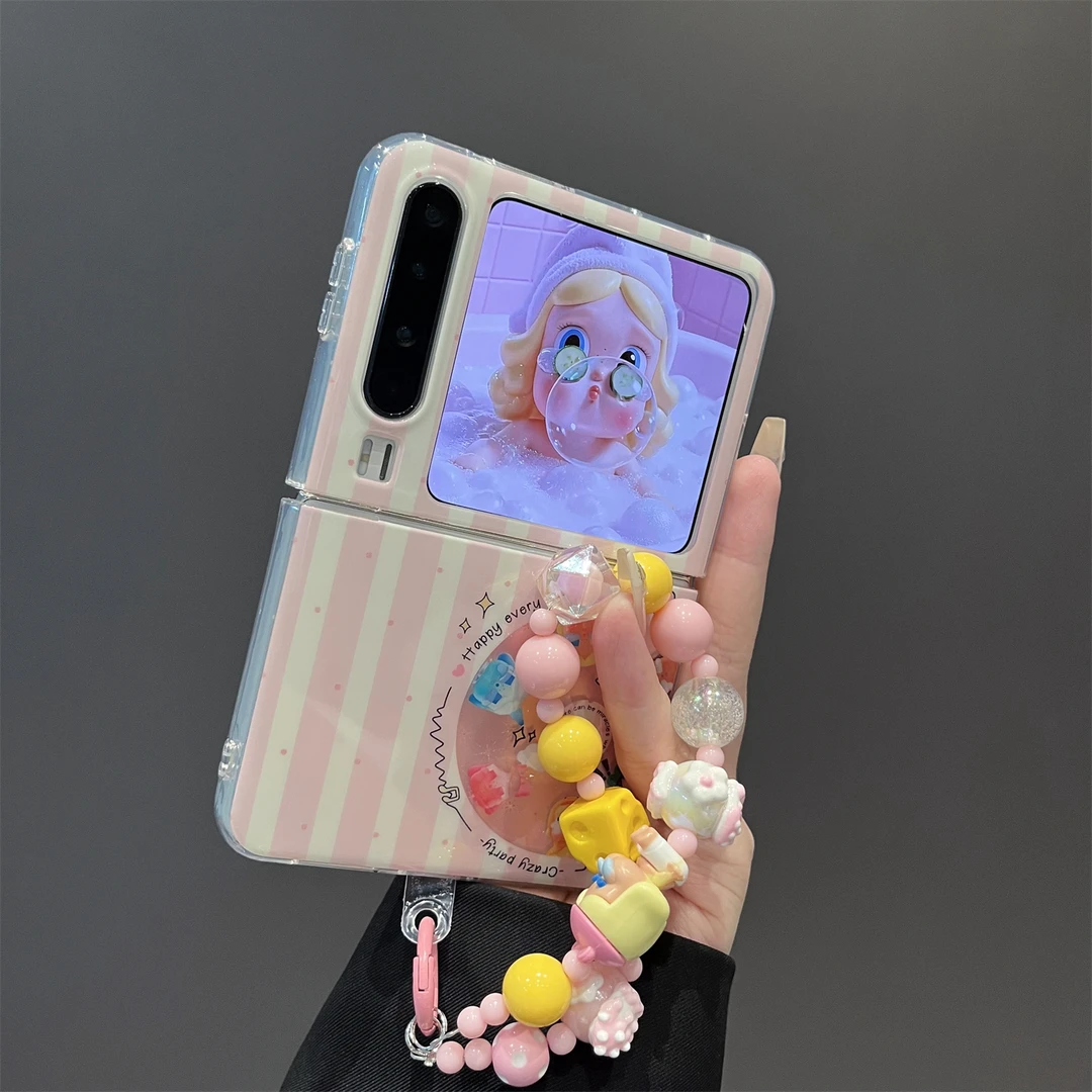 适用华为PuraX典藏版折叠屏手机壳粉条纹CD唱片哭娃mateX6/X5新款