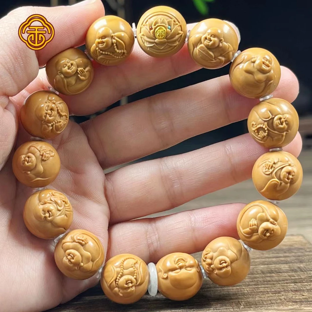 A 猴头核桃 1.5+浮雕横弥勒镶嵌金标款 文玩手串 A