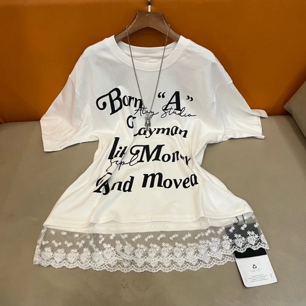 26522时尚新款蕾丝边上衣T恤