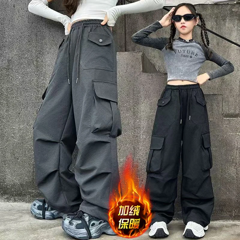 女童春秋工装裤2025新洋气女大童秋装美式阔腿裤儿童加绒休闲裤子