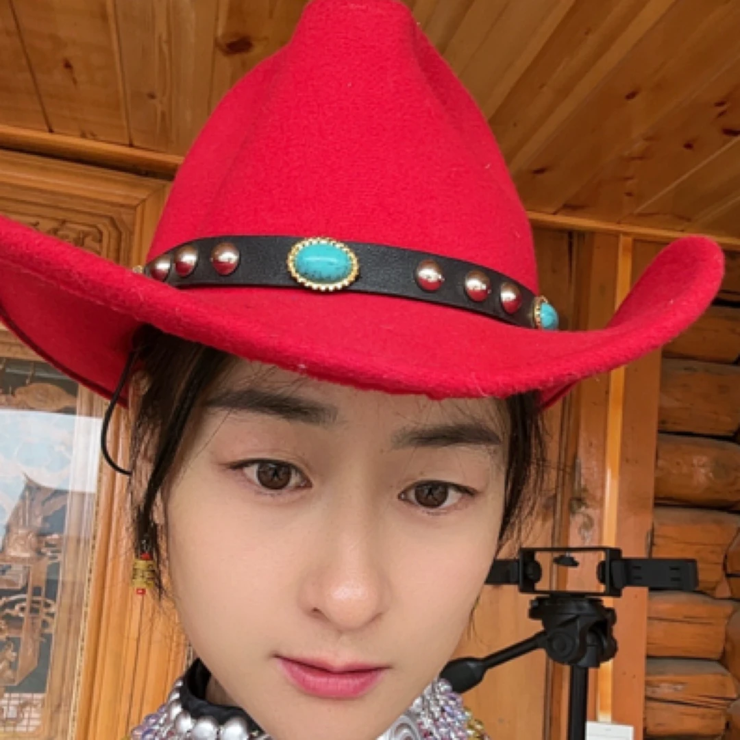 民族风羊粘帽（羊毛）帽子女士红色时尚女款