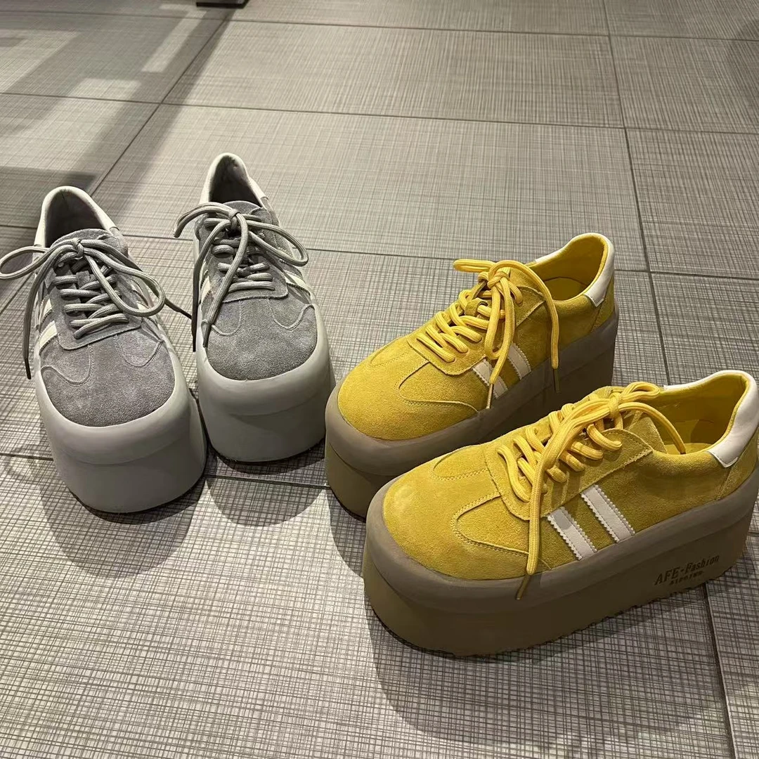 2025早春新款厚底增高德训鞋女复古百搭休闲运动板鞋系带面包鞋女