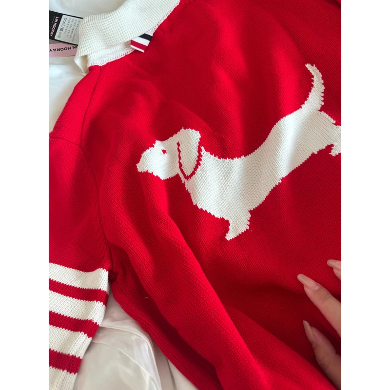 【sKycaptain】新年小狗打底圆领针织短袖宽松韩版秋冬百搭