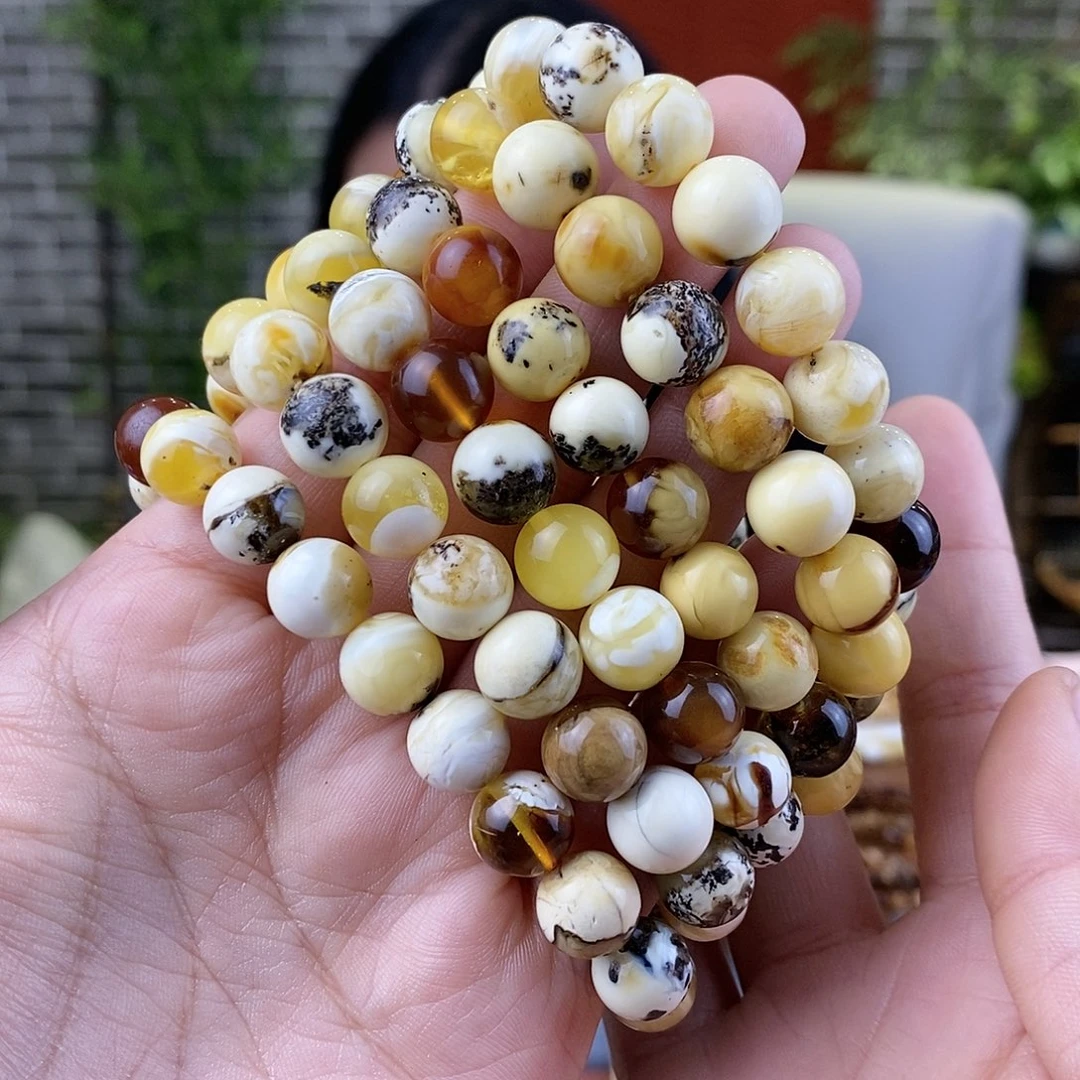 蜜蜡珠宝奇石未镶嵌蜜蜡手串多样性发其中一条