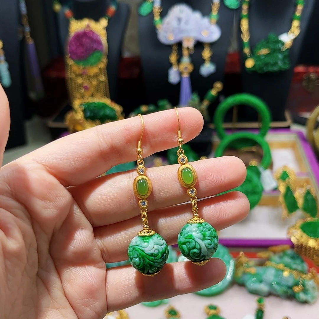 【闪购商品】翡翠耳饰未镶嵌 圆珠耳环