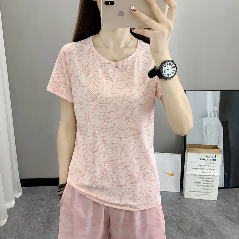 新店福利迷彩冰丝短袖速干衣女夏季薄款冰感户外运动休闲t恤健身