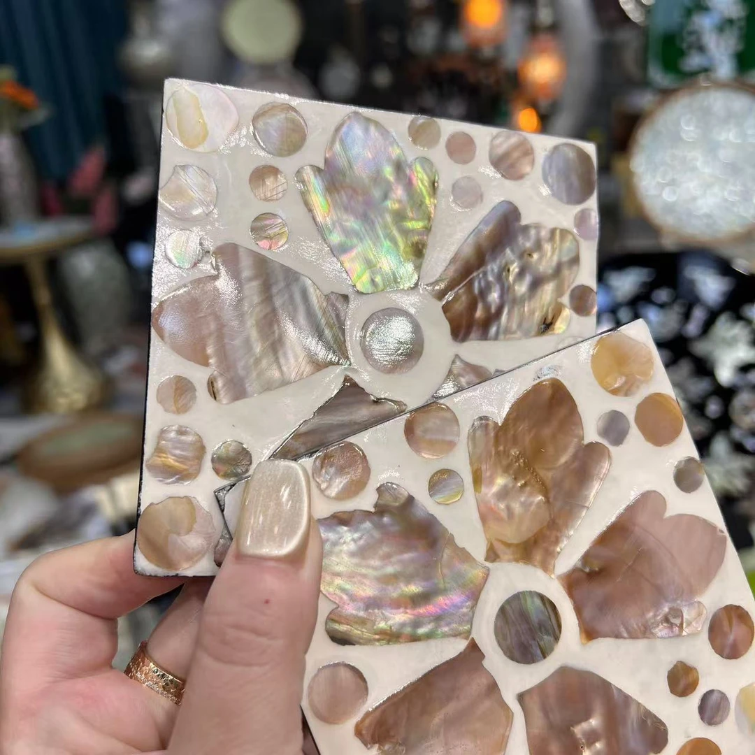 BB-【蝴蝶花】贝壳镶嵌杯垫碗垫隔热垫10*10CM