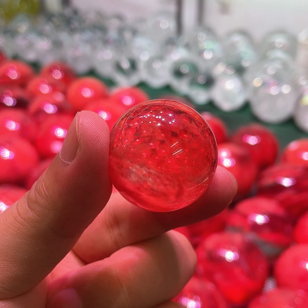石材红色水晶球3cm专拍