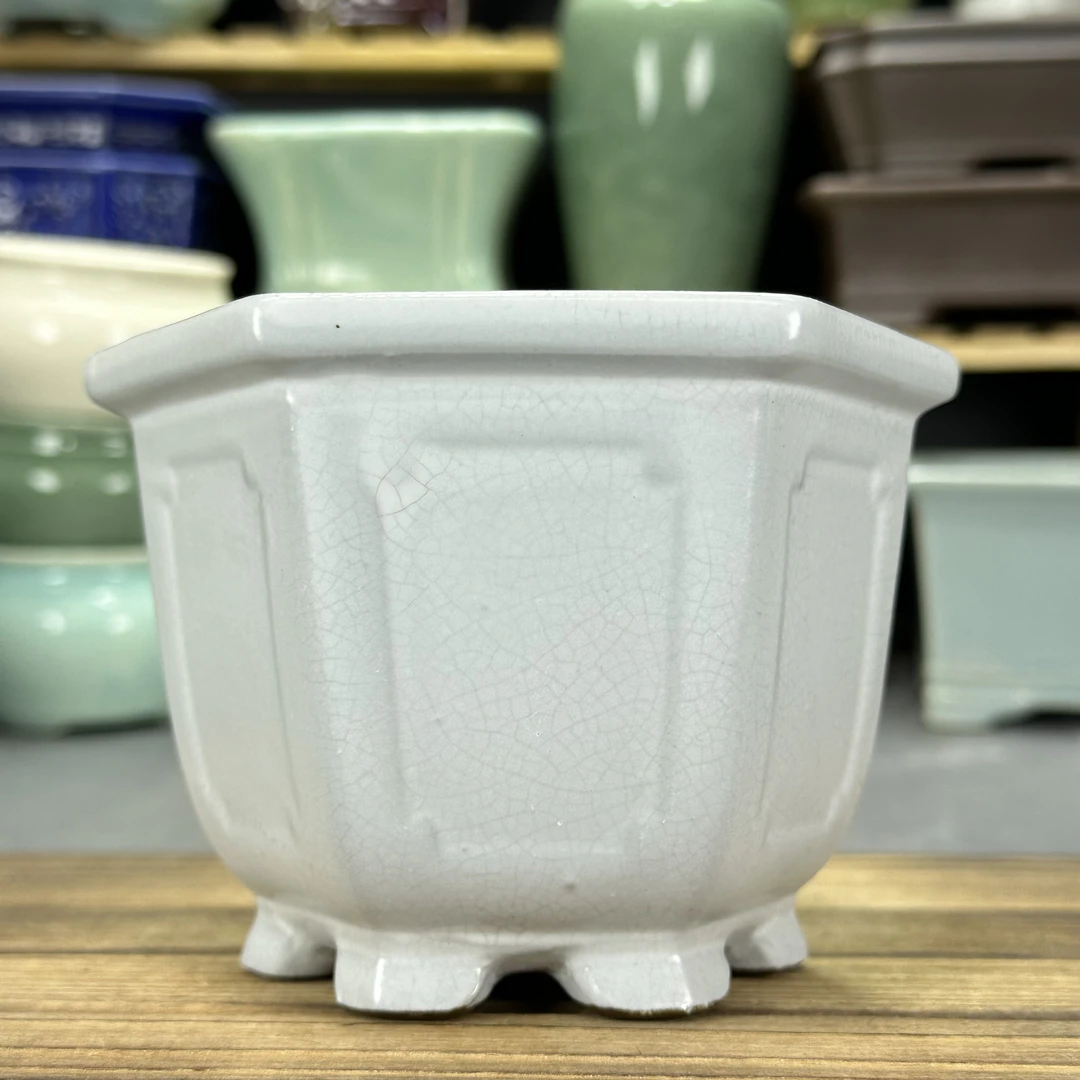 【直播浮力859】14*9.5cm汝窑精品六方飘窗紫砂绿植文竹造景花盆