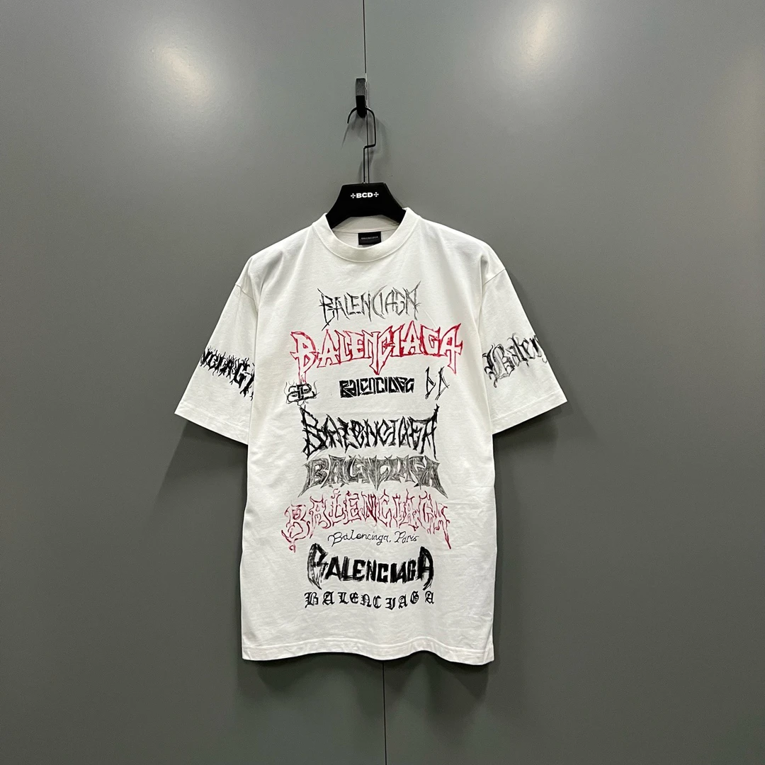 95新 Balenciaga/巴黎世家 q221 白色字母印花圆领短袖 XS码/