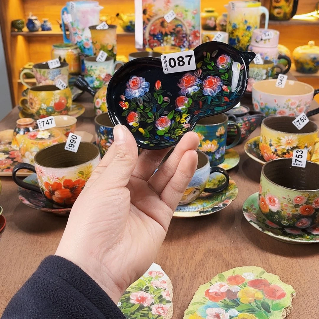 杯纯纯油画风茶荷