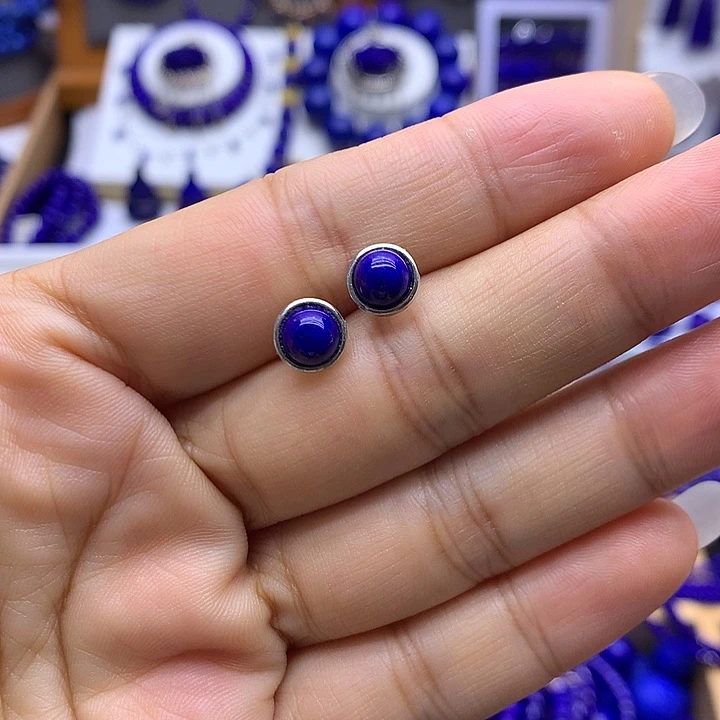 青金石银S925镶嵌耳钉