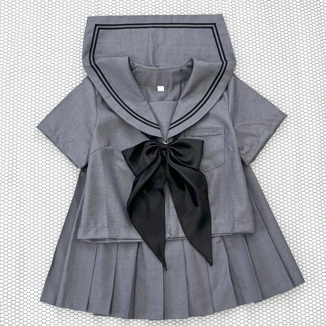 樱木子JK原创灰二本jk制服学院水手服校供百褶裙春秋短袖套装正版