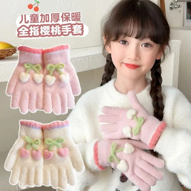 儿童手套秋冬季防寒保暖五指套男女童全指加绒可爱卡通加厚防冻款