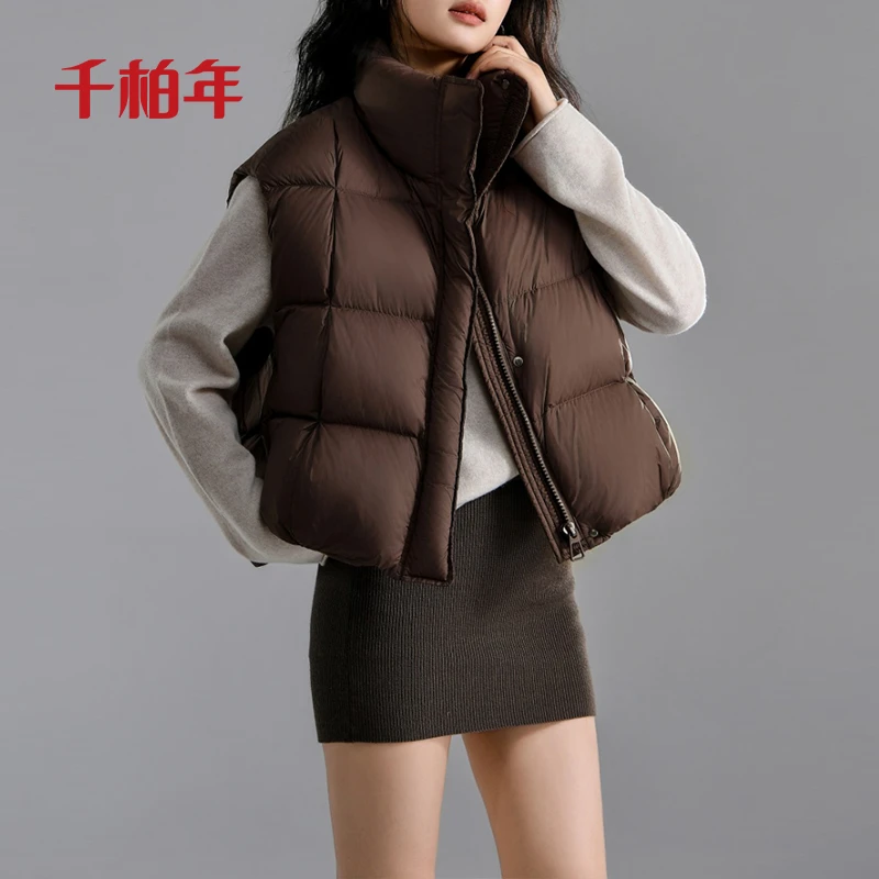千柏年【贴心小马甲】90白鸭绒加厚立领无袖背心羽绒服-C1776