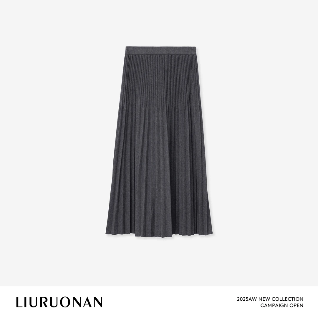 LIURUONAN 25WIN【太阳褶毛呢裙】垂感百褶高腰显瘦气质a字半身裙